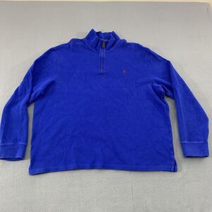 Polo Ralph Lauren Sweater Mens 2XL Blue Cotton Quarter Zip Mockneck Pullover